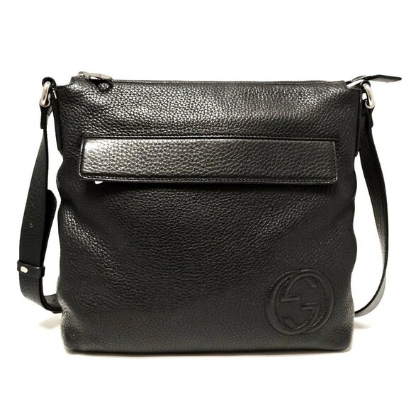 Auth GUCCI Interlocking G 322059 Black Leather - Shoulder Bag - Picture 1 of 11